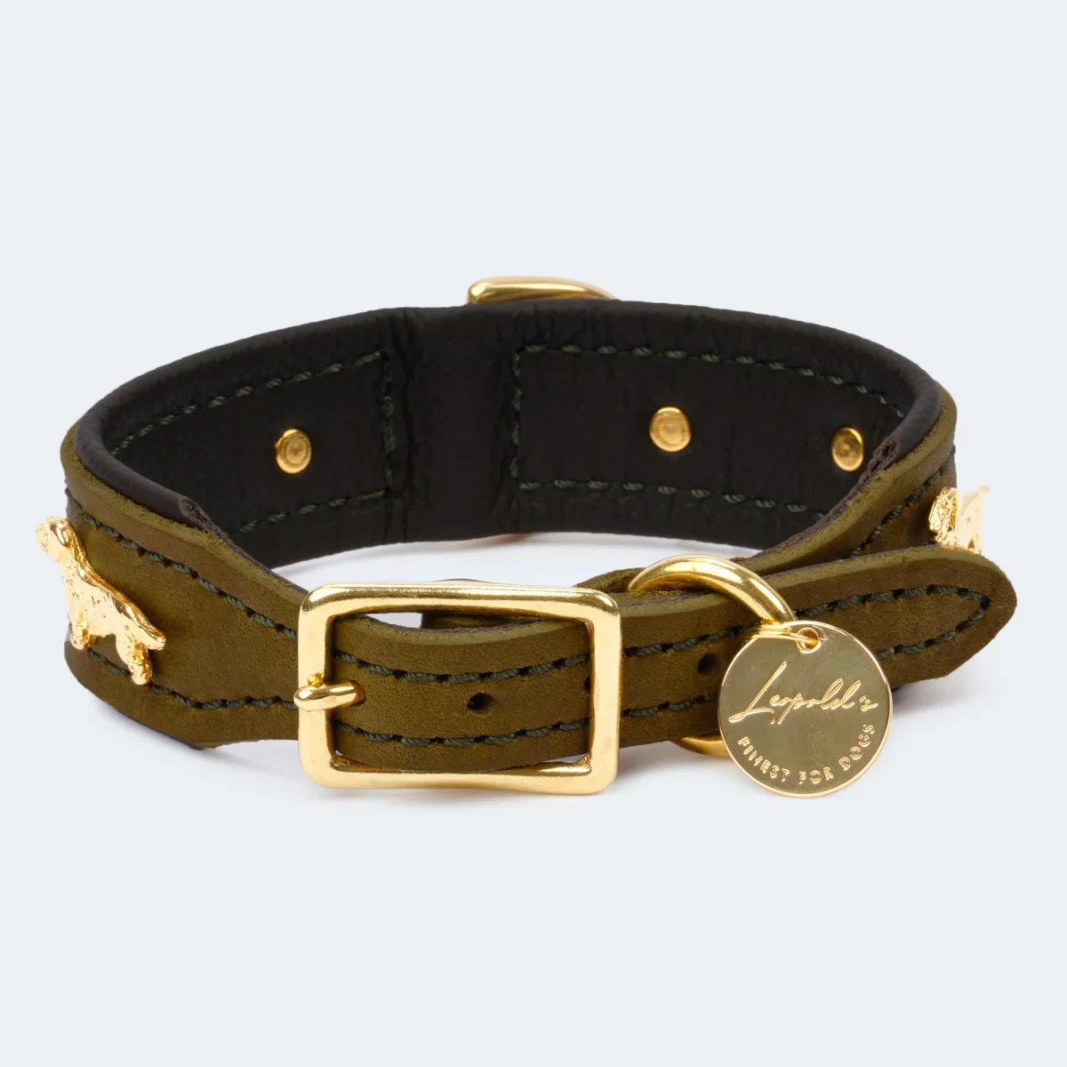 Hundehalsband Leder Dackel oliv/ dunkelbraun – Bild 3