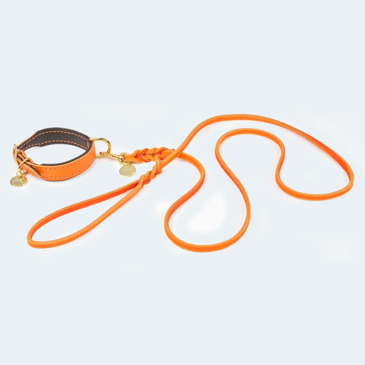 Glattleder Halsband orange/dunkelbraun/gold – Bild 4